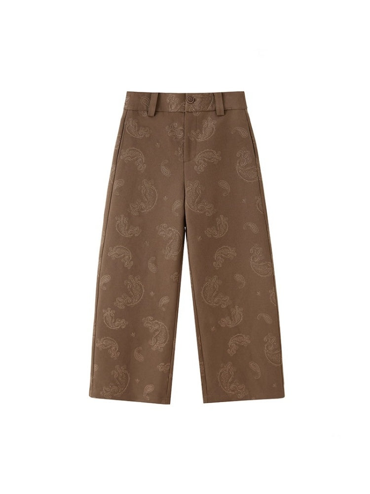 Paisley Embroidered Straight High-Waisted Wide-Leg Pants【s0000013767】