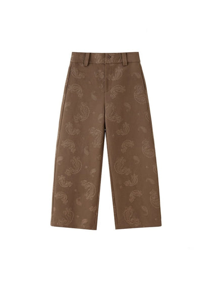 Paisley Embroidered Straight High-Waisted Wide-Leg Pants【s0000013767】