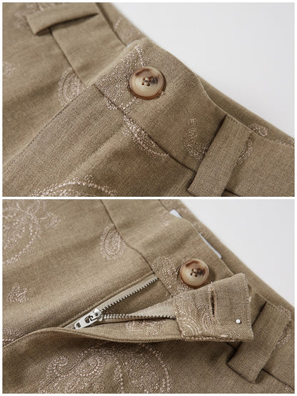 Paisley Embroidered Straight High-Waisted Wide-Leg Pants【s0000013767】