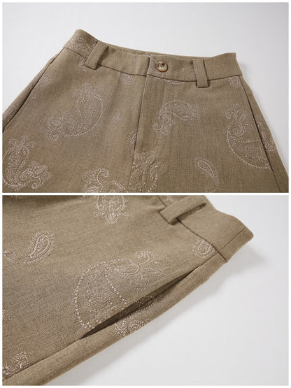 Paisley Embroidered Straight High-Waisted Wide-Leg Pants【s0000013767】