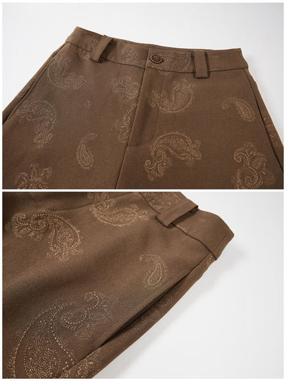 Paisley Embroidered Straight High-Waisted Wide-Leg Pants【s0000013767】
