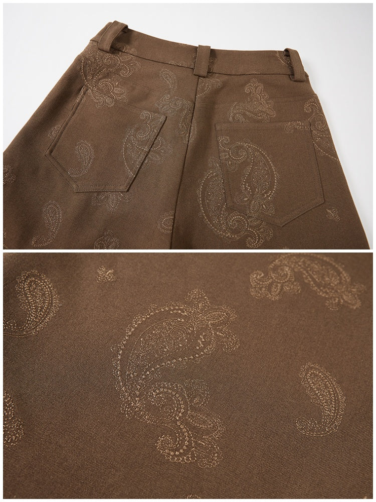 Paisley Embroidered Straight High-Waisted Wide-Leg Pants【s0000013767】