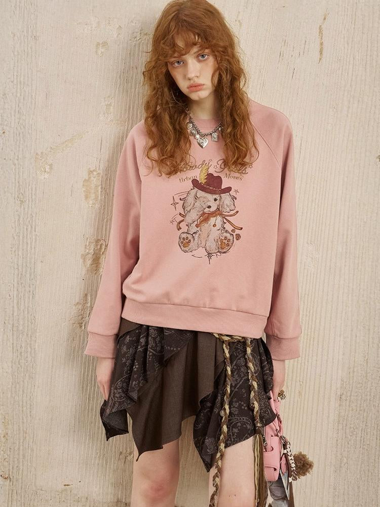 Blindfold Cowboy Puppy Print Sweatshirt【s0000013768】