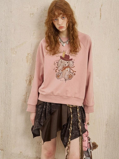 Blindfold Cowboy Puppy Print Sweatshirt【s0000013768】