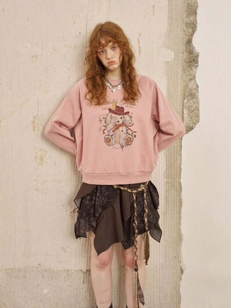 Blindfold Cowboy Puppy Print Sweatshirt【s0000013768】