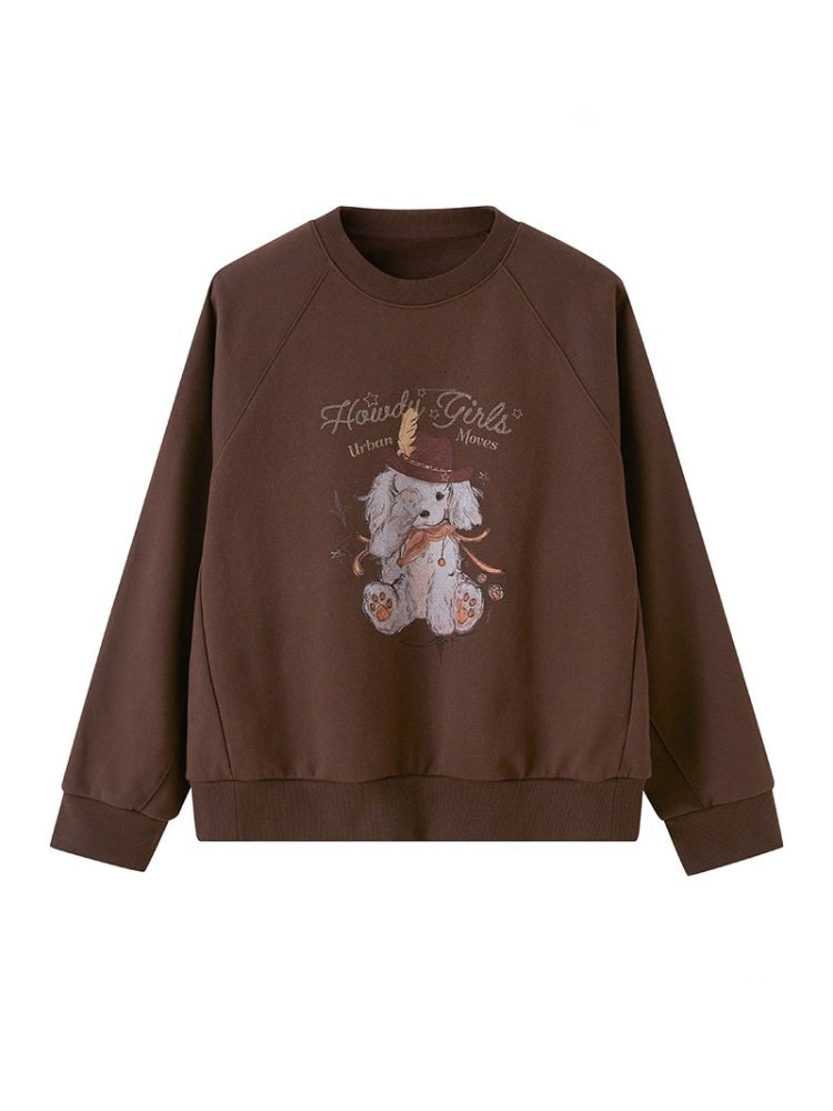 Blindfold Cowboy Puppy Print Sweatshirt【s0000013768】
