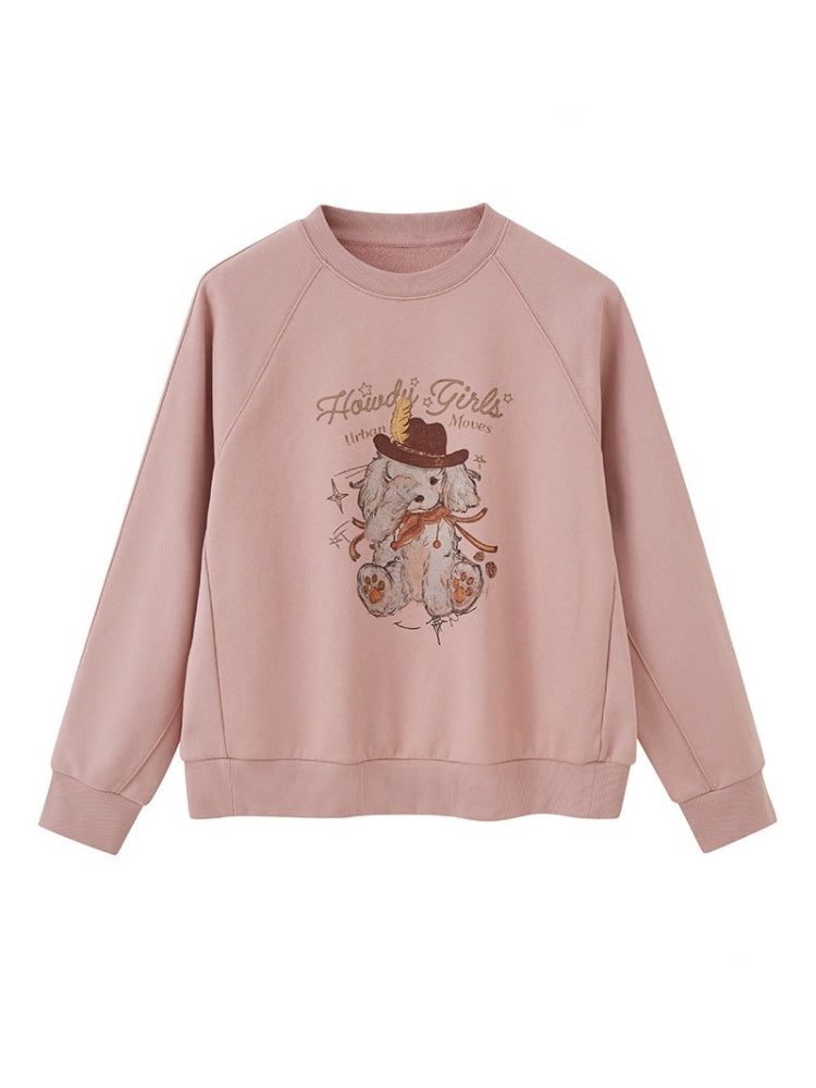 Blindfold Cowboy Puppy Print Sweatshirt【s0000013768】