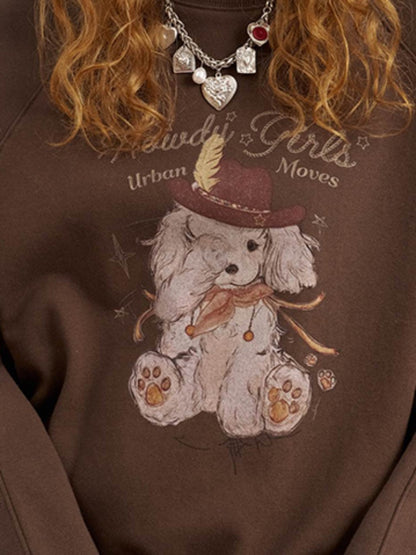Blindfold Cowboy Puppy Print Sweatshirt【s0000013768】