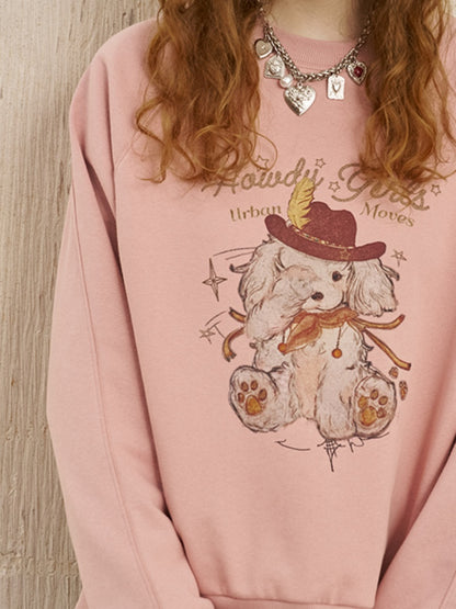 Blindfold Cowboy Puppy Print Sweatshirt【s0000013768】