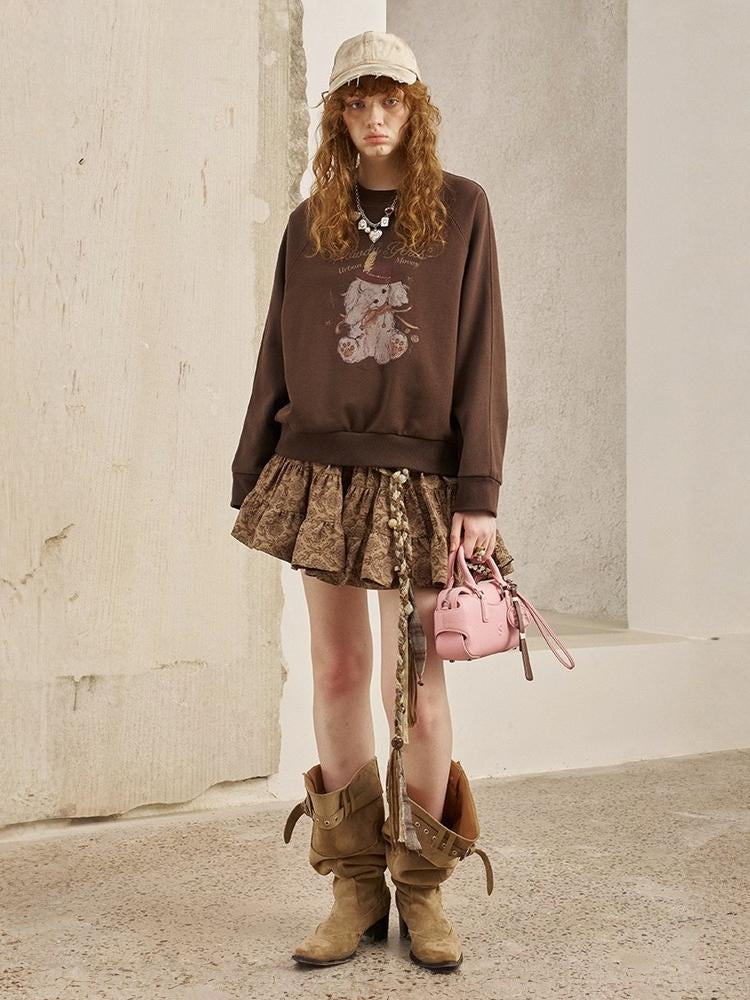 Blindfold Cowboy Puppy Print Sweatshirt【s0000013768】