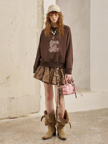 Blindfold Cowboy Puppy Print Sweatshirt【s0000013768】