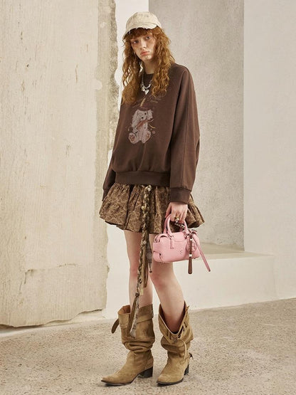 Blindfold Cowboy Puppy Print Sweatshirt【s0000013768】