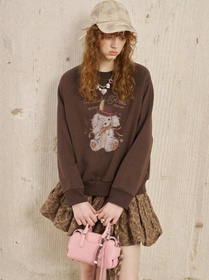 Blindfold Cowboy Puppy Print Sweatshirt【s0000013768】