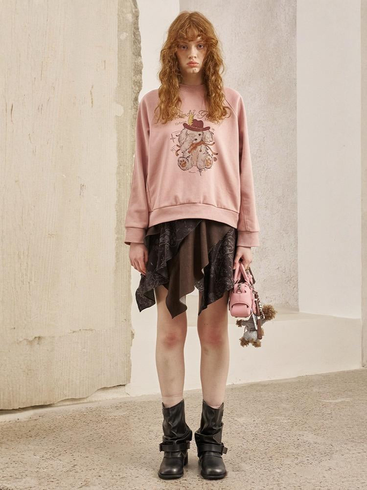 Blindfold Cowboy Puppy Print Sweatshirt【s0000013768】