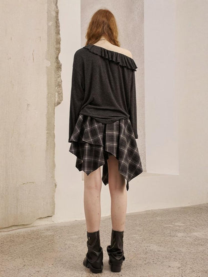 Lace Stitch Wrinkled One Shoulder Long Sleeve Loose Knit【s0000013771】