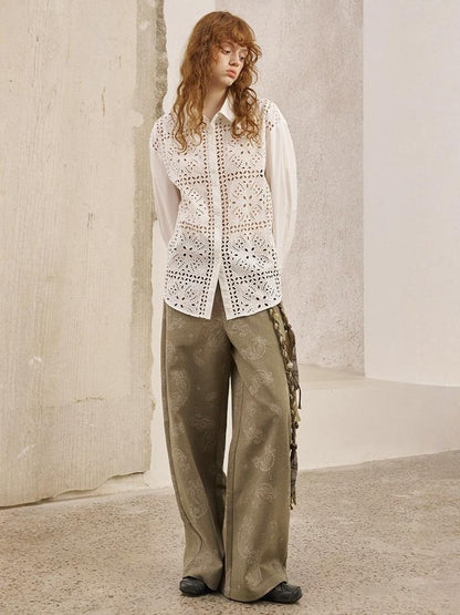 Front Lace Panel Cut Out Light Weight Long Sleeve Shirt【s0000013772】