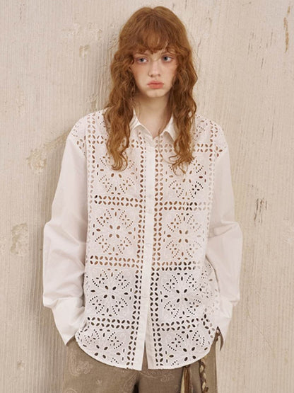 Front Lace Panel Cut Out Light Weight Long Sleeve Shirt【s0000013772】
