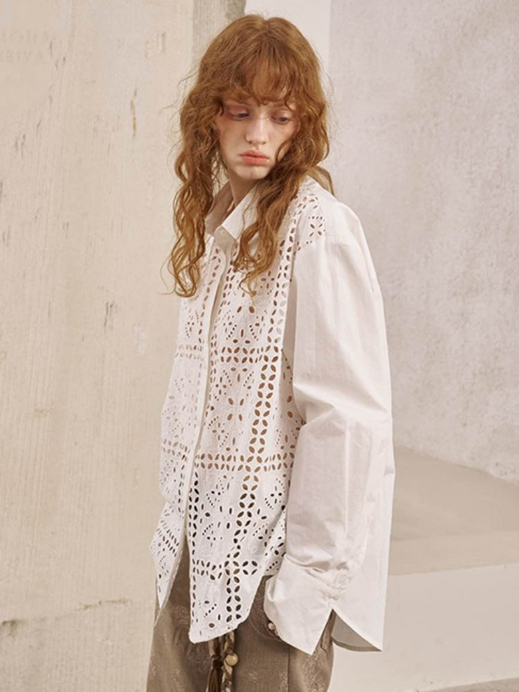 Front Lace Panel Cut Out Light Weight Long Sleeve Shirt【s0000013772】