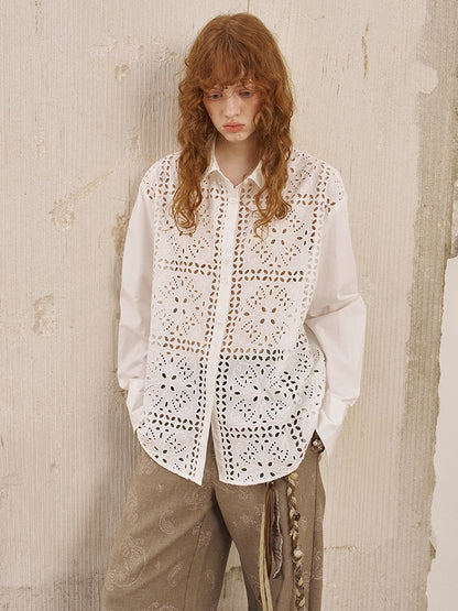 Front Lace Panel Cut Out Light Weight Long Sleeve Shirt【s0000013772】