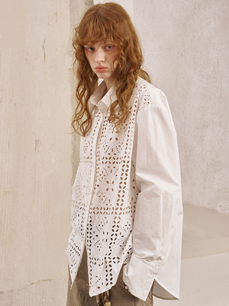 Front Lace Panel Cut Out Light Weight Long Sleeve Shirt【s0000013772】