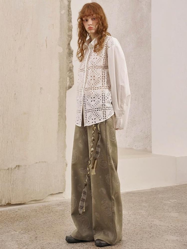 Front Lace Panel Cut Out Light Weight Long Sleeve Shirt【s0000013772】