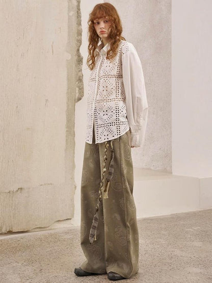Front Lace Panel Cut Out Light Weight Long Sleeve Shirt【s0000013772】