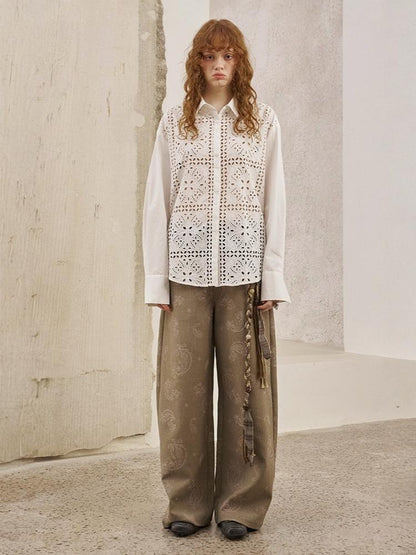 Front Lace Panel Cut Out Light Weight Long Sleeve Shirt【s0000013772】
