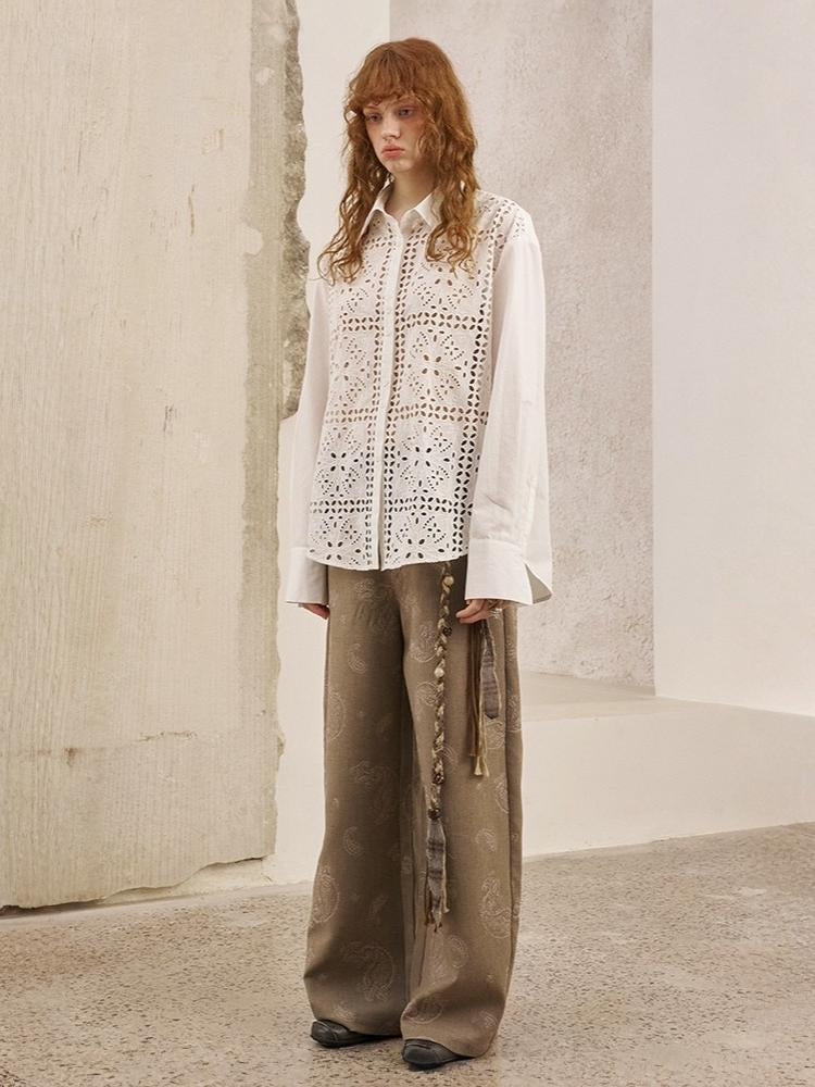 Front Lace Panel Cut Out Light Weight Long Sleeve Shirt【s0000013772】