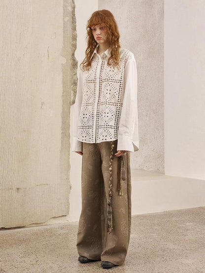 Front Lace Panel Cut Out Light Weight Long Sleeve Shirt【s0000013772】