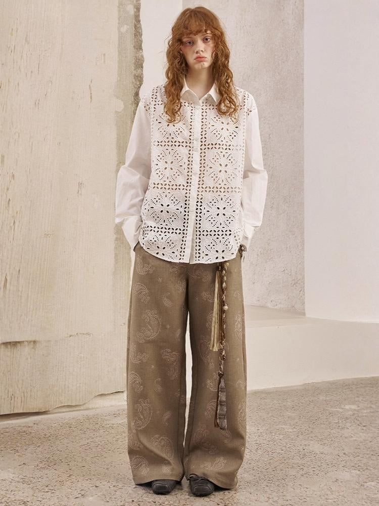 Front Lace Panel Cut Out Light Weight Long Sleeve Shirt【s0000013772】