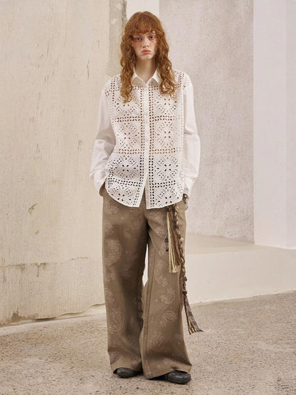 Front Lace Panel Cut Out Light Weight Long Sleeve Shirt【s0000013772】