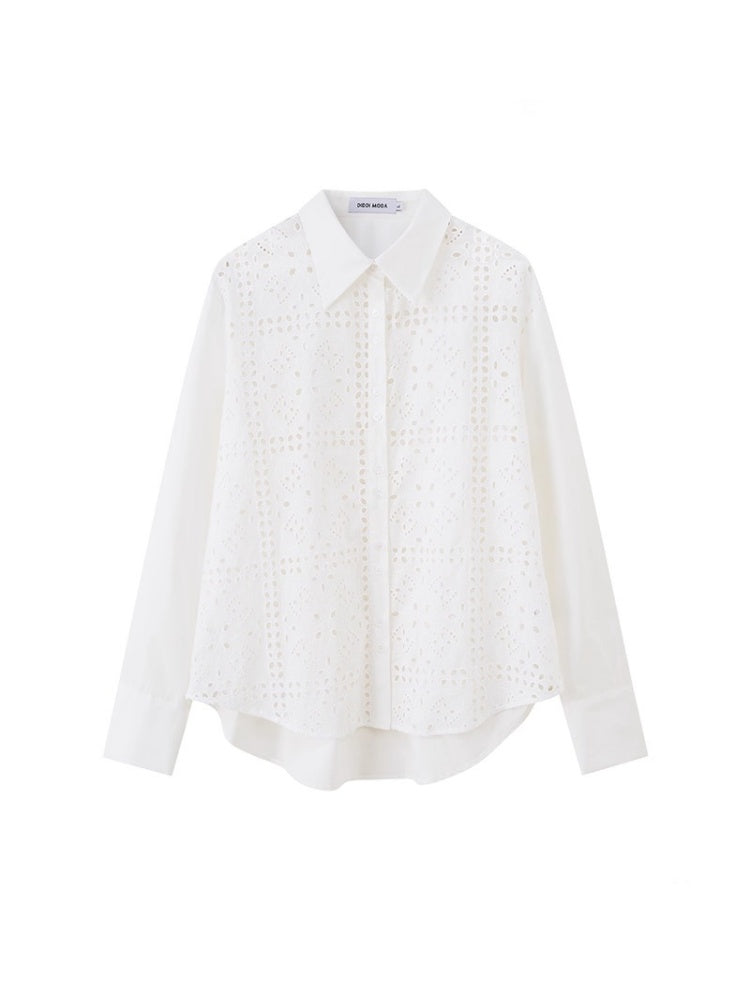 Front Lace Panel Cut Out Light Weight Long Sleeve Shirt【s0000013772】
