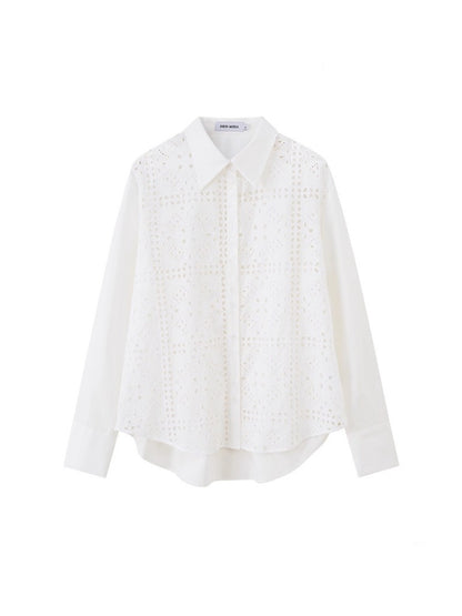 Front Lace Panel Cut Out Light Weight Long Sleeve Shirt【s0000013772】
