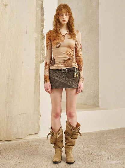 Paisley Print Hip Hugging Short Skirt【s0000013775】