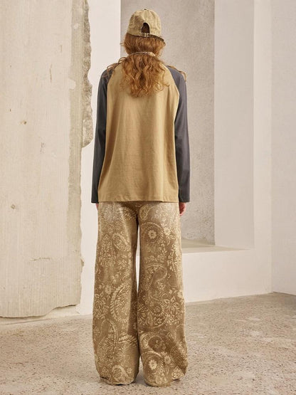 Gold Coin Cat Contrasting Loose Crew Neck Raglan Sleeve T-Shirt【s0000013778】