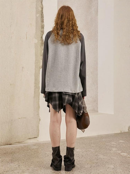 Ocean Floating Kitten Print Thin Raglan Sleeve Contrasting Loose T-Shirt【s0000013779】