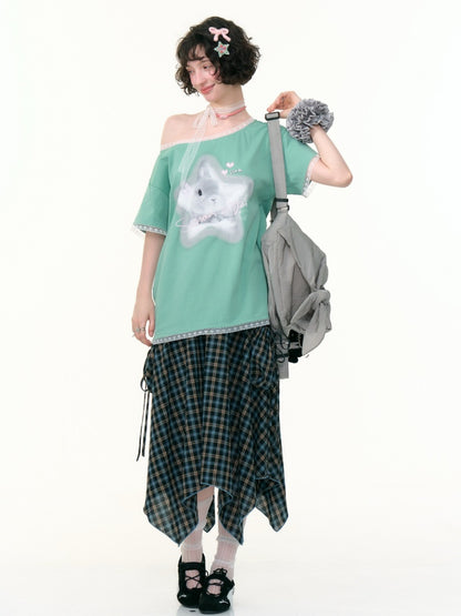 Plaid High Waist Drawstring Pocket Irregular Maxi Skirt【s0000013780】