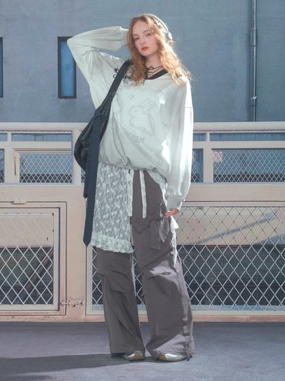 Gradient Rabbit Print Drawstring Sports Style Polo V-Neck Sweatshirt【s0000013783】