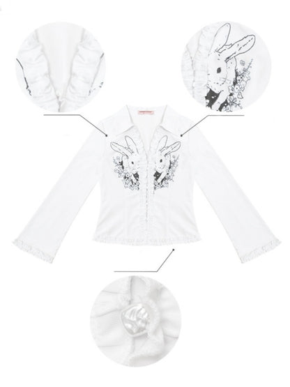 Rabbit Print Slim Long Sleeve Shirt【s0000013787】