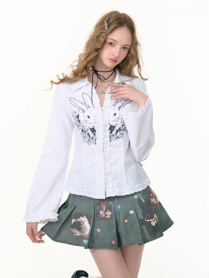 Rabbit Print Slim Long Sleeve Shirt【s0000013787】