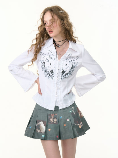 Rabbit Print Slim Long Sleeve Shirt【s0000013787】