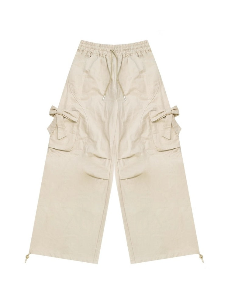 Bow Cargo Heart Drawstring Straight Wide Leg Pants【s0000013788】