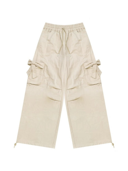 Bow Cargo Heart Drawstring Straight Wide Leg Pants【s0000013788】