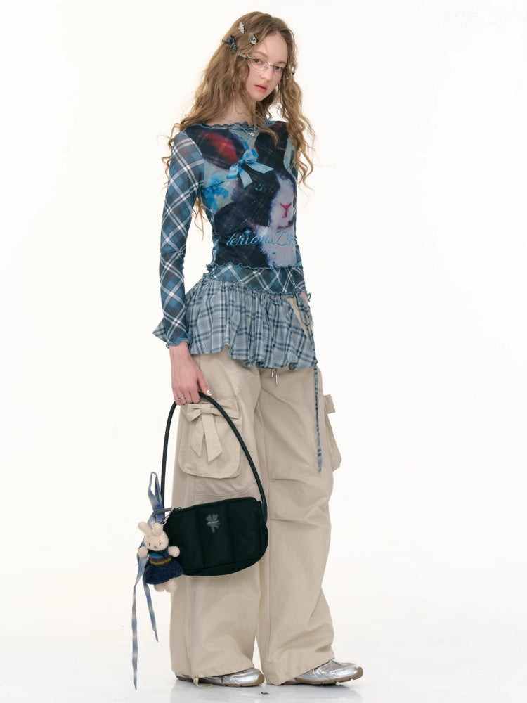 Bow Cargo Heart Drawstring Straight Wide Leg Pants【s0000013788】