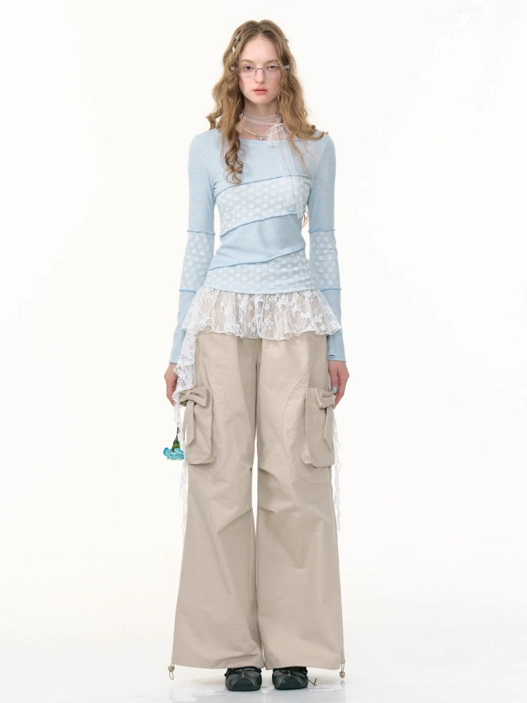 Bow Cargo Heart Drawstring Straight Wide Leg Pants【s0000013788】