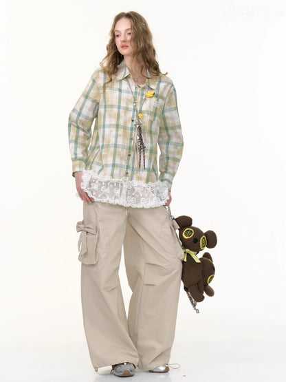 Bow Cargo Heart Drawstring Straight Wide Leg Pants【s0000013788】