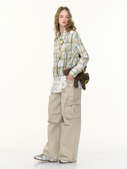 Bow Cargo Heart Drawstring Straight Wide Leg Pants【s0000013788】