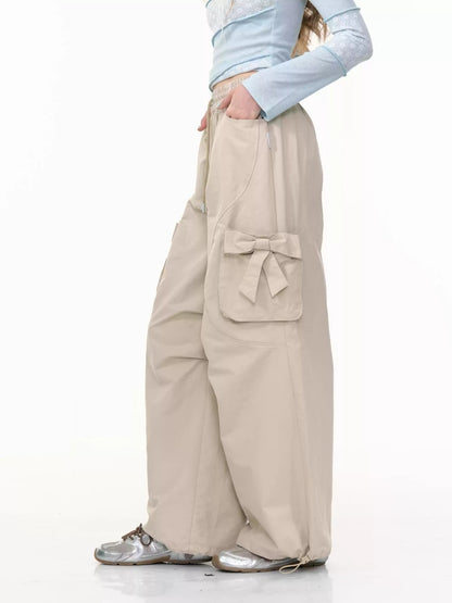Bow Cargo Heart Drawstring Straight Wide Leg Pants【s0000013788】