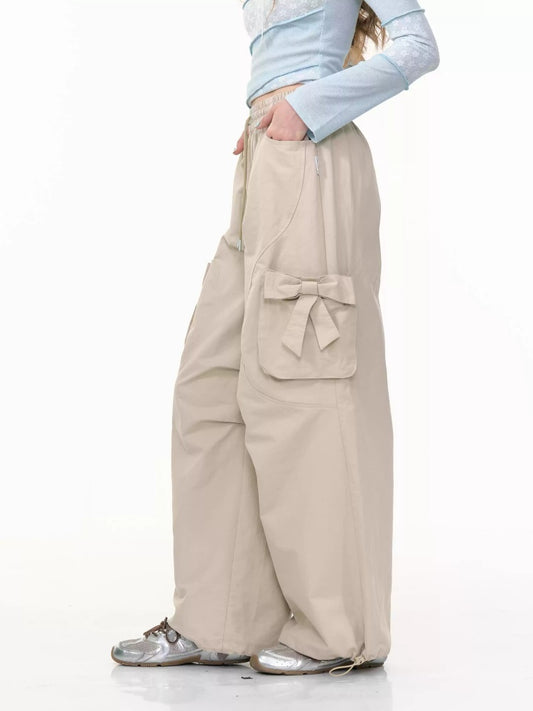 Bow Cargo Heart Drawstring Straight Wide Leg Pants【s0000013788】