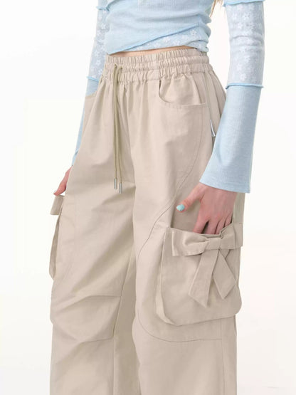 Bow Cargo Heart Drawstring Straight Wide Leg Pants【s0000013788】